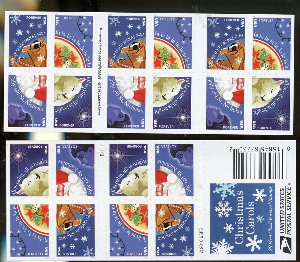 2017 USPS Christmas Carols Forever Stamps Booklet of 20 (4 Designs)