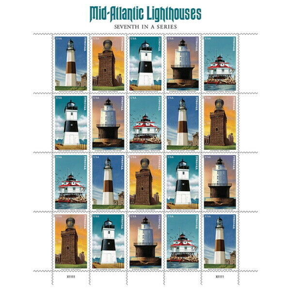 USPS Mid-Atlantic Lighthouses Forever Stamps Sheet of 20