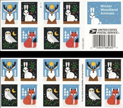2023 USPS Winter Woodland Animals Forever Stamps Booklet of 20