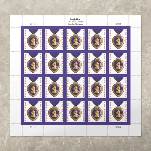 2019 USPS Purple Heart Medal Forever Stamps Pane of 20