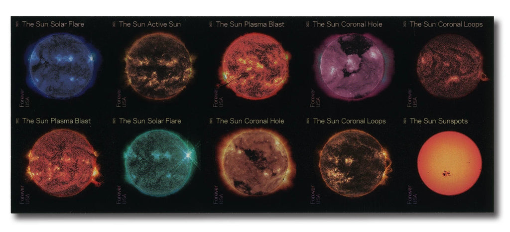 USPS 2021 Sun Science Forever Stamps Sheet of 20 - Mint (10 Designs, Scott #5598-5607)