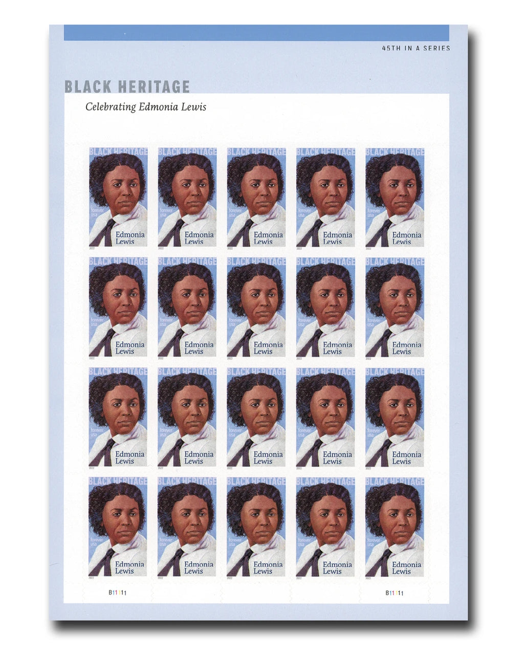 2022 USPS Edmonia Lewis Black Heritage Forever Stamps Pane of 20