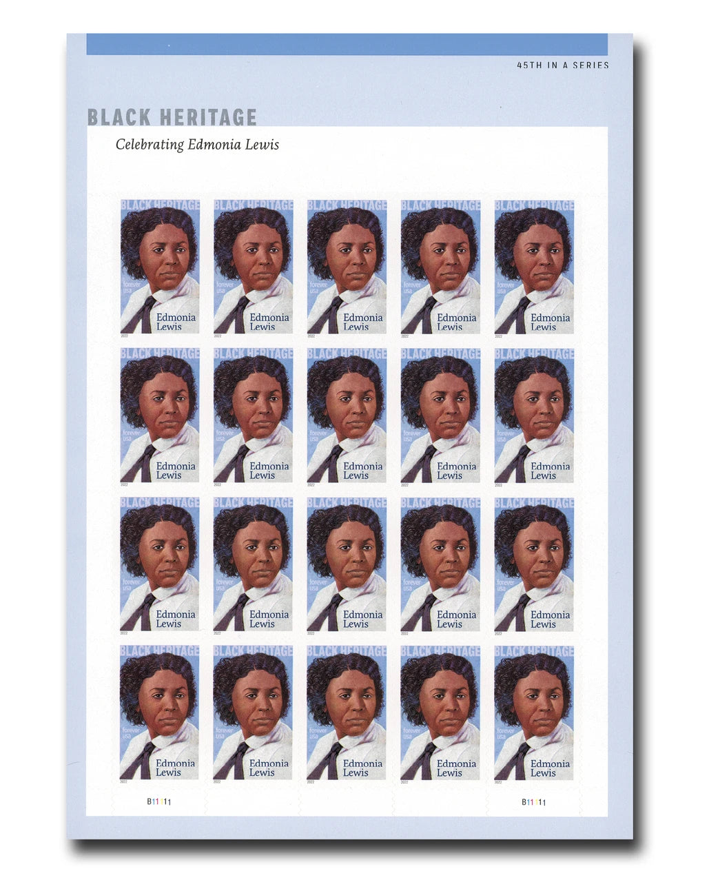 2022 USPS Edmonia Lewis Black Heritage Forever Stamps Pane of 20