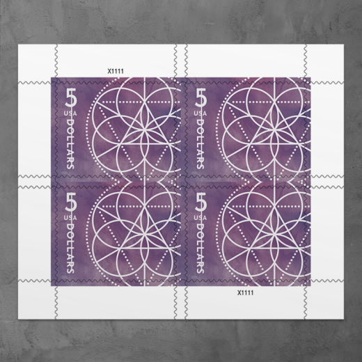 USPS 2022 $5 Floral Geometry Stamps Pane of 4 - Mint (Scott #5701)