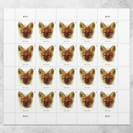 2023 USPS Red Fox 40¢ Stamps Pane of 20