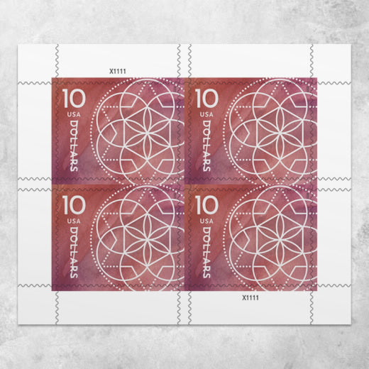 USPS $10 Floral Geometry Stamps Pane of 4