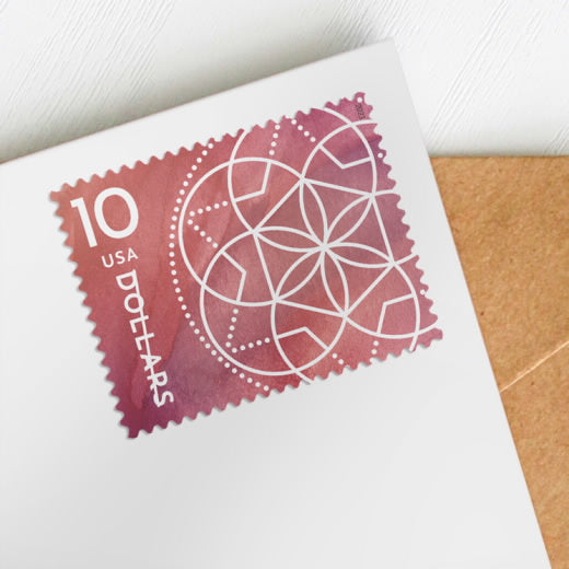 USPS $10 Floral Geometry Stamps Pane of 4