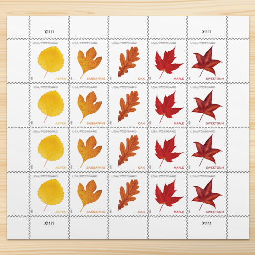 USPS 2025 Vibrant Leaves Postcard Stamps - Oak Leaf Coil Single