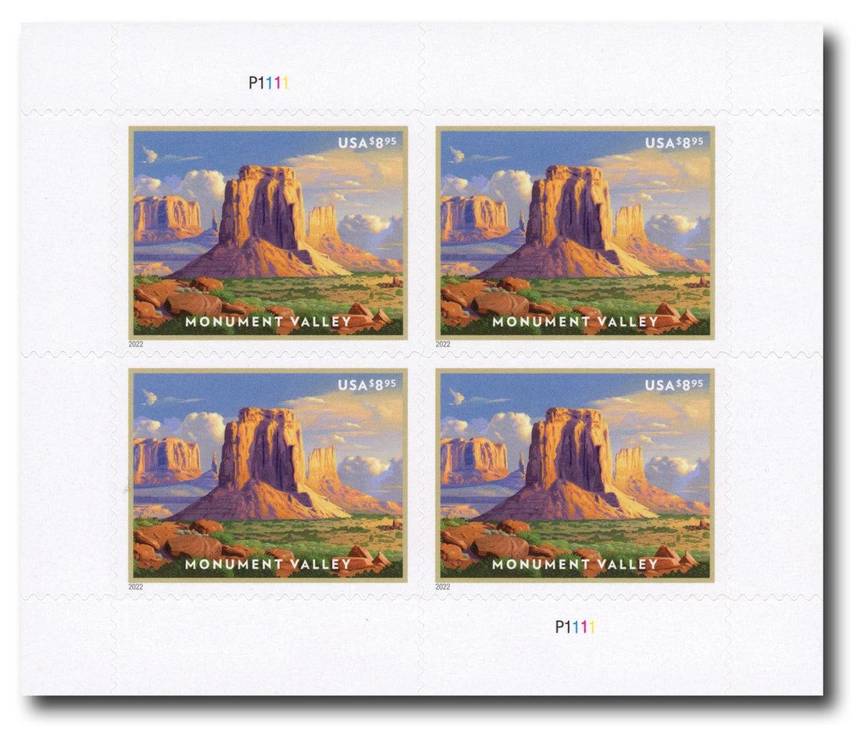 USPS 2022 "Monument Valley" Priority Mail Stamp — Pane of 4 — Mint (Scott Catalog #5666)