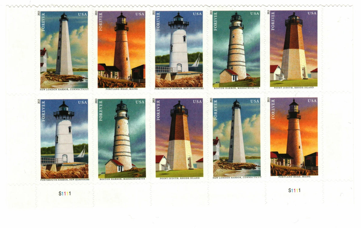 USPS New England Coastal Lighthouses Forever Stamps Sheet of 20