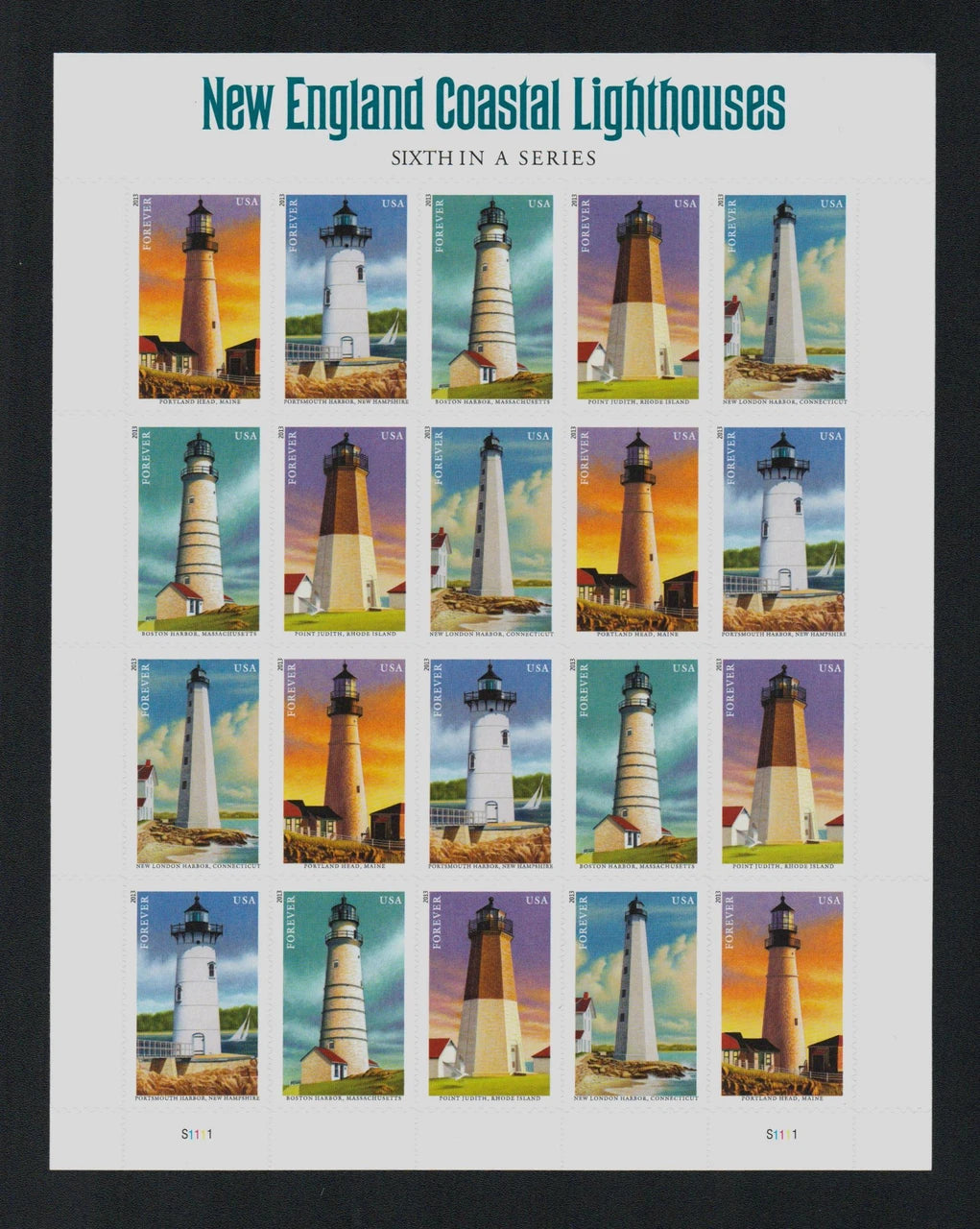 USPS New England Coastal Lighthouses Forever Stamps Sheet of 20