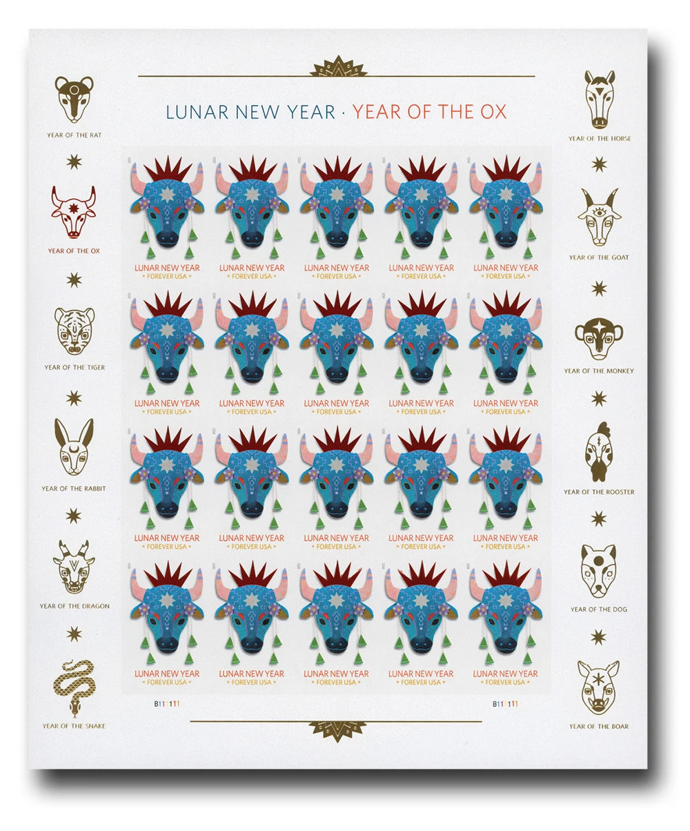 2021 USPS Lunar New Year Year of the Ox Forever Stamps Pane of 20