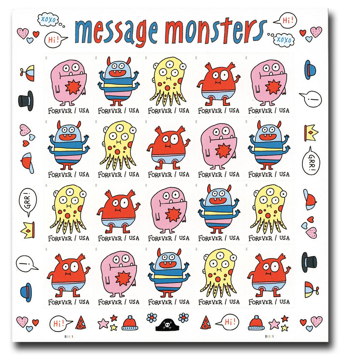 USPS Message Monsters Forever Stamps Sheet of 20