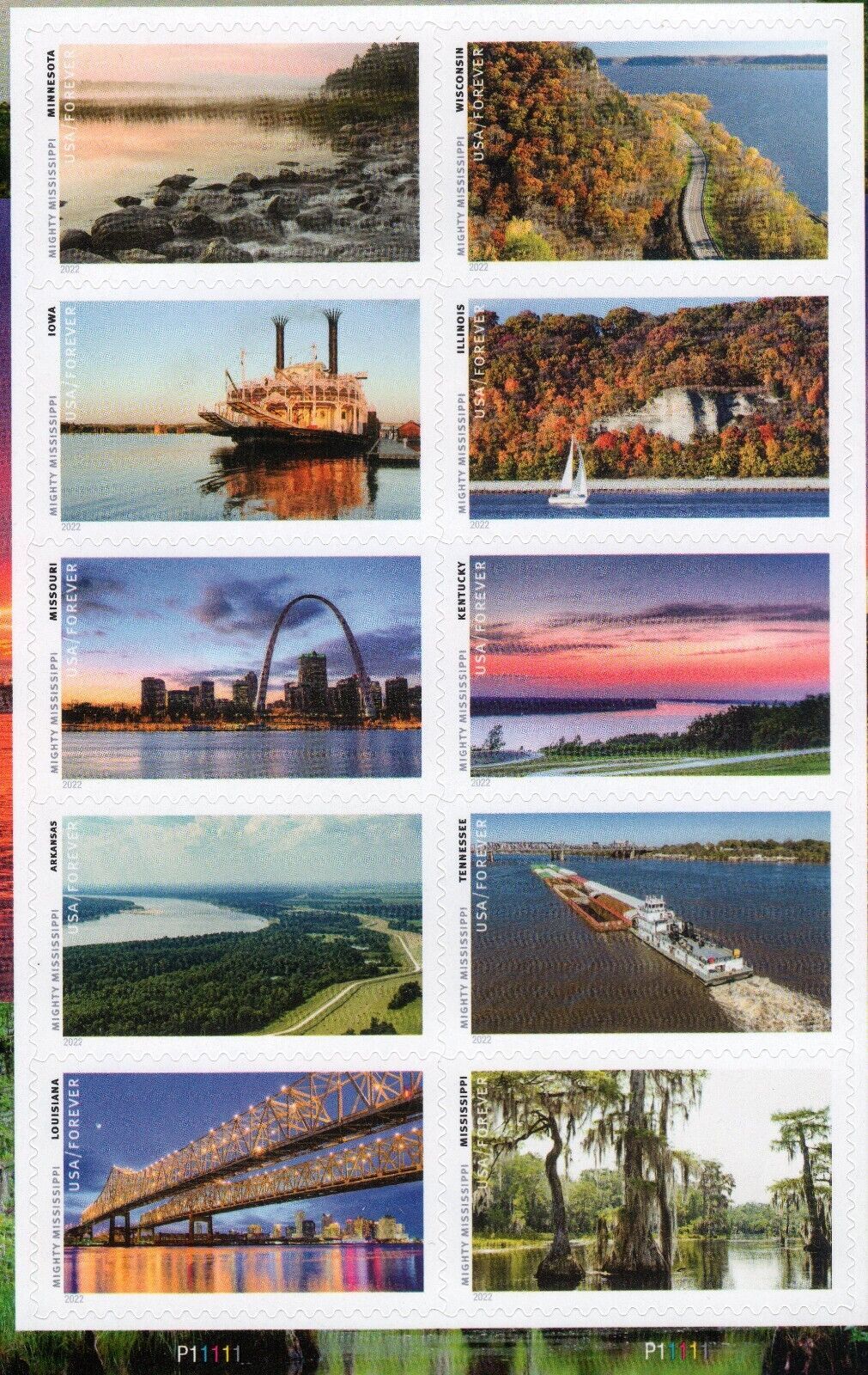 USPS Mighty Mississippi Forever Stamps Sheet of 10