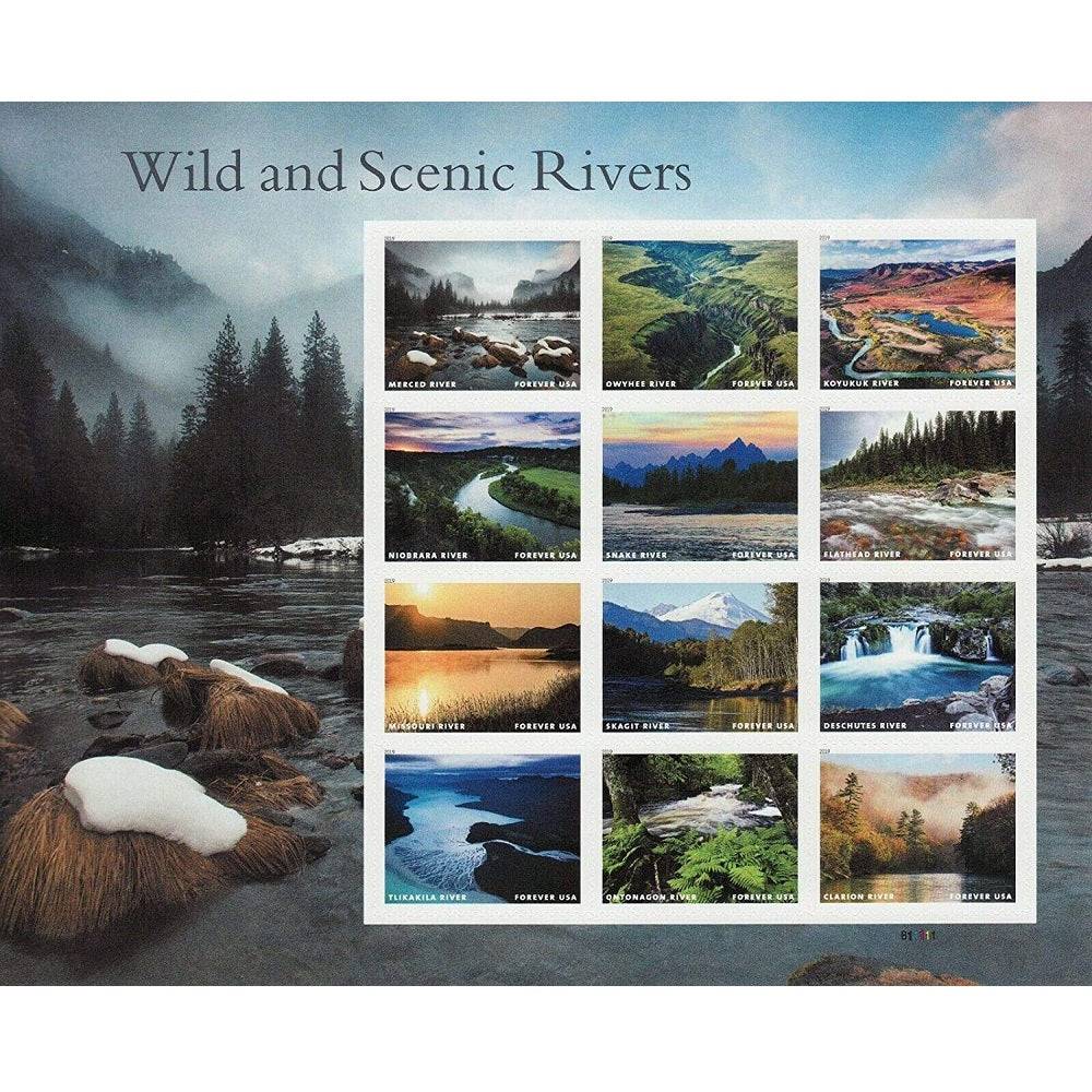 USPS 2019 Wild and Scenic Rivers Forever Stamps Sheet of 12 - Mint (12 Designs, Scott #5381)