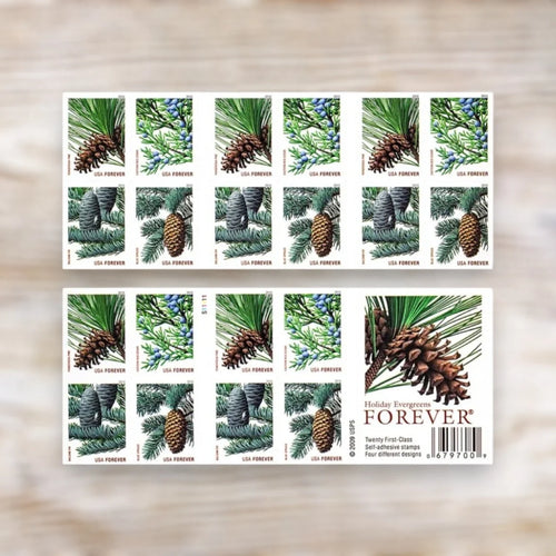 2010 USPS Holiday Evergreens Forever Stamps Booklet of 20