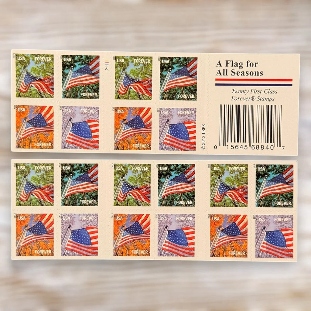 2013 USPS A Flag for All Seasons Forever Stamps Booklet of 20 (4 Designs)