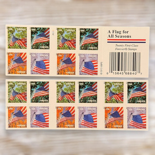 2013 USPS A Flag for All Seasons Forever Stamps Booklet of 20 (4 Designs)