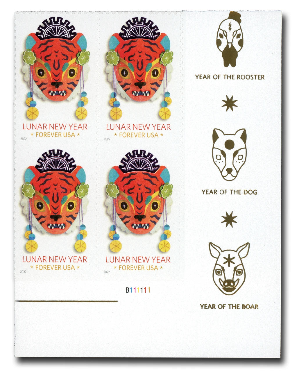 2022 USPS Lunar New Year Year of the Tiger Forever Stamps Pane of 20