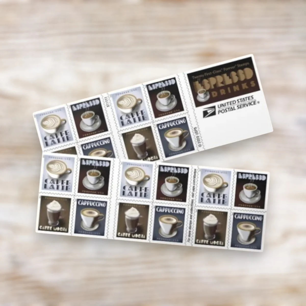 USPS 2021 Espresso Drinks Forever Stamps Booklet of 20 - Mint (4 Designs, Scott #5569-5572)