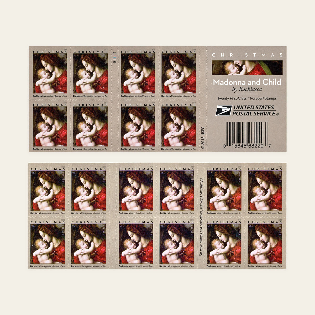 2018 USPS Madonna and Child by Bachiacca Forever Stamps Booklet of 20