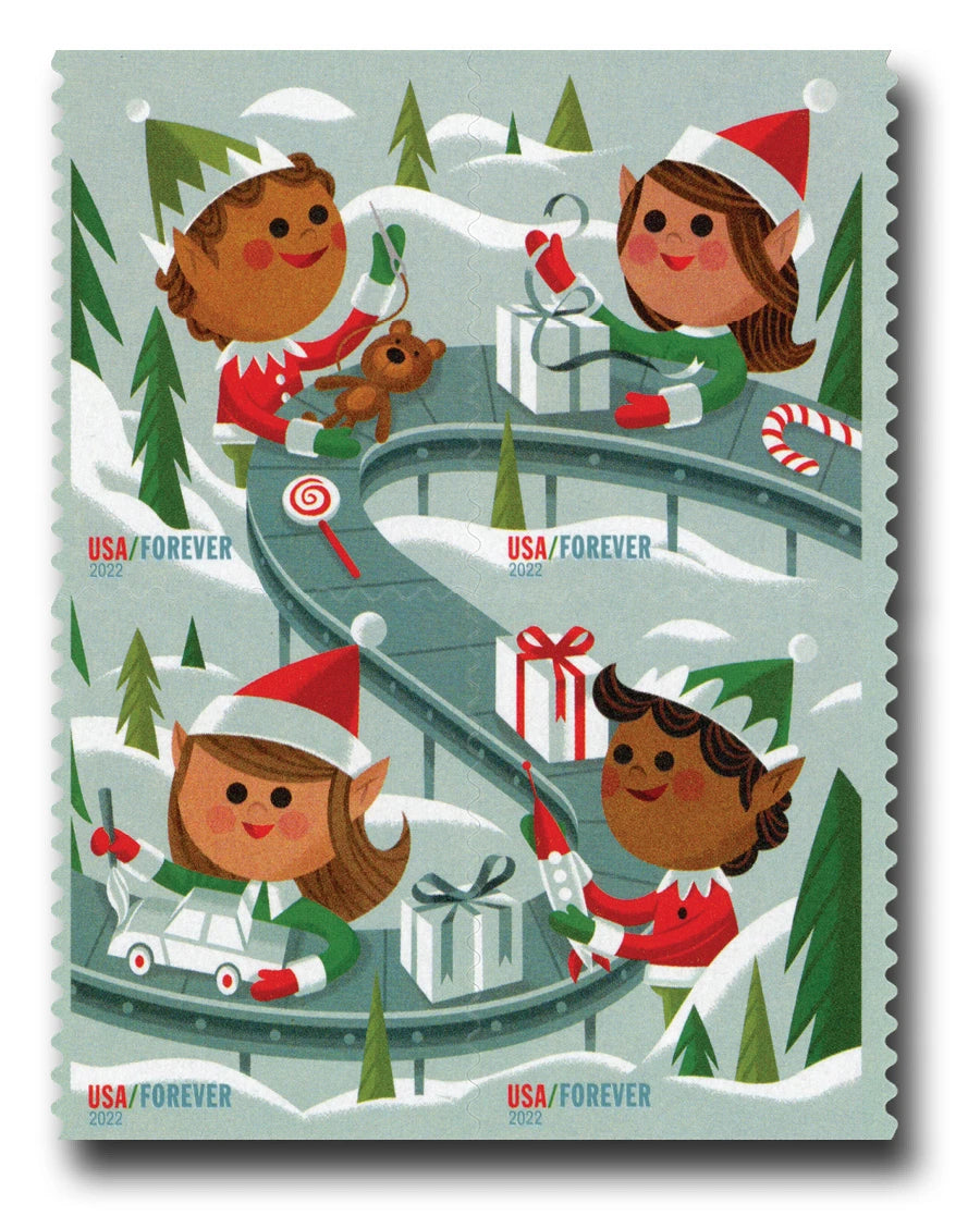2022 USPS Holiday Elves Forever Stamps Booklet of 20
