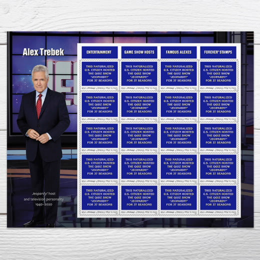 2024 USPS Alex Trebek Forever Stamps Pane of 20 (Jeopardy!)