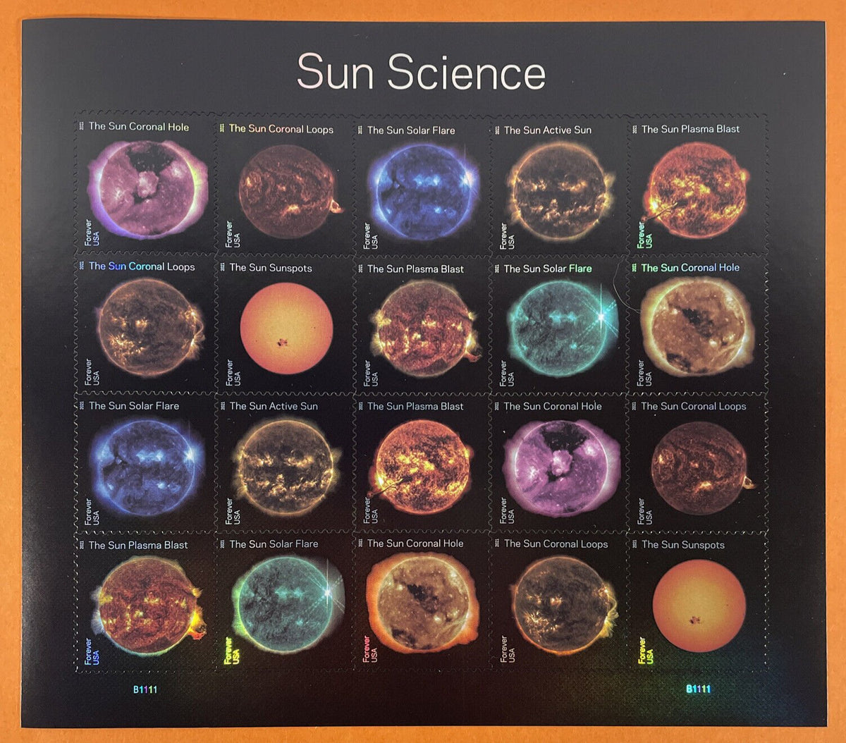 USPS 2021 Sun Science Forever Stamps Sheet of 20 - Mint (10 Designs, Scott #5598-5607)