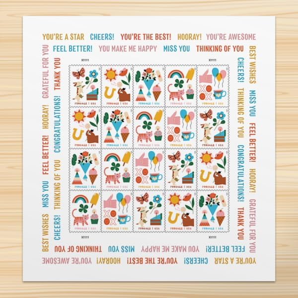 2023 USPS Thinking of You Forever Stamps Pane of 20 (5 Designs)