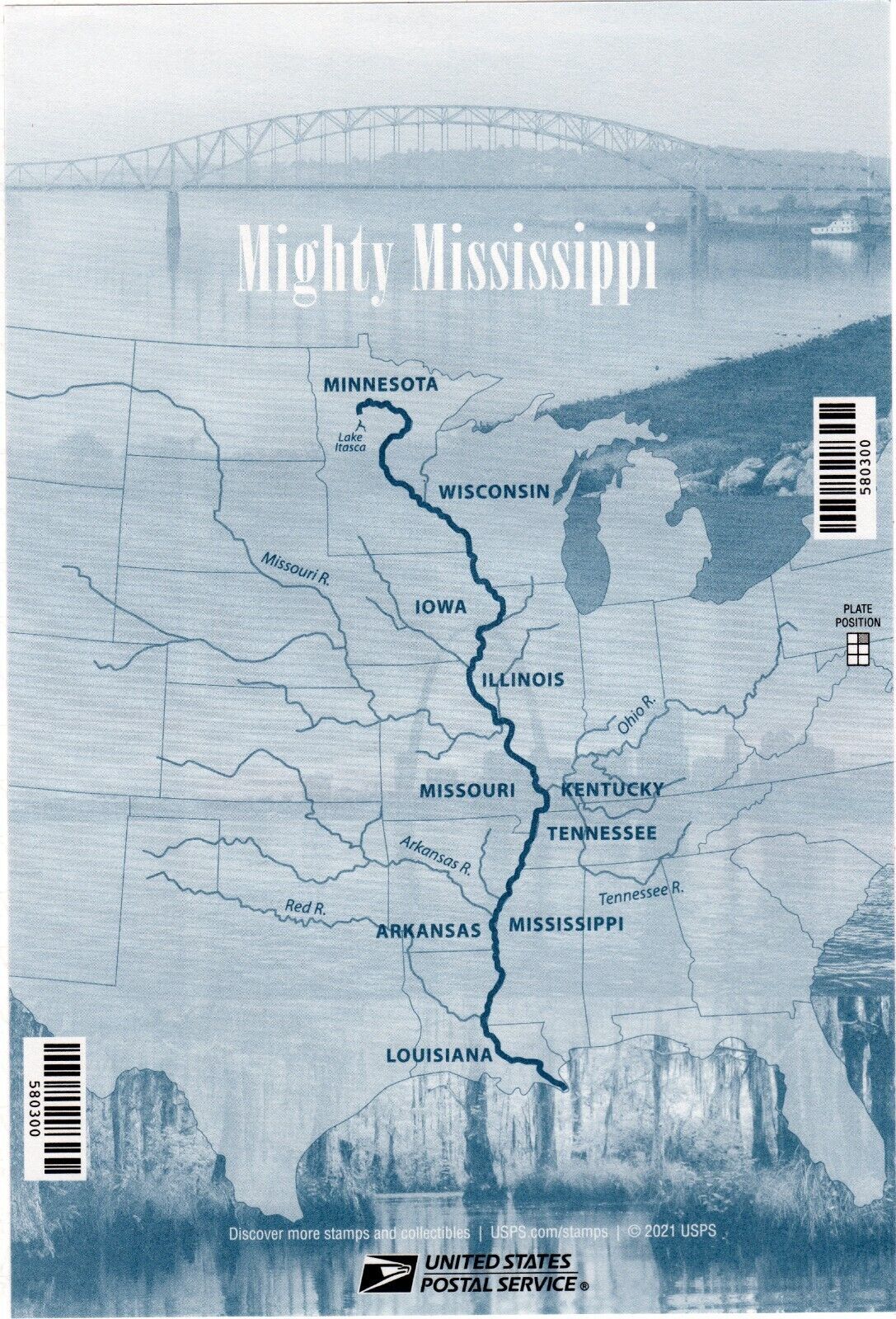 USPS Mighty Mississippi Forever Stamps Sheet of 10