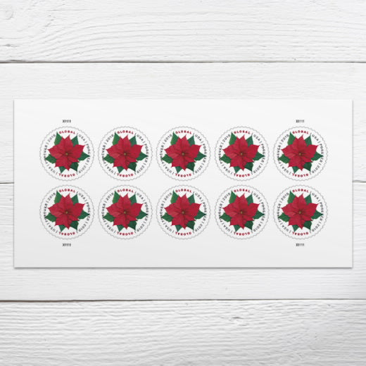 USPS Global Poinsettia Forever Stamps Sheet of 10