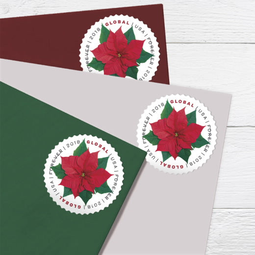 USPS Global Poinsettia Forever Stamps Sheet of 10