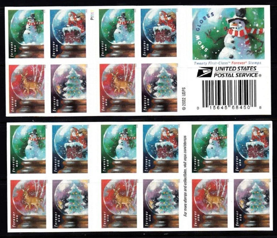 2023 USPS Snow Globes Forever Stamps Booklet of 20