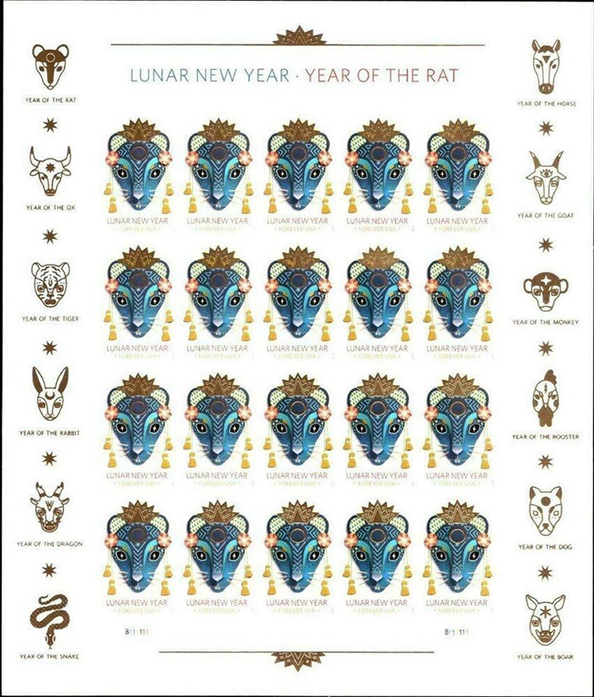 USPS Year of the Rat Forever Stamps Sheet of 20