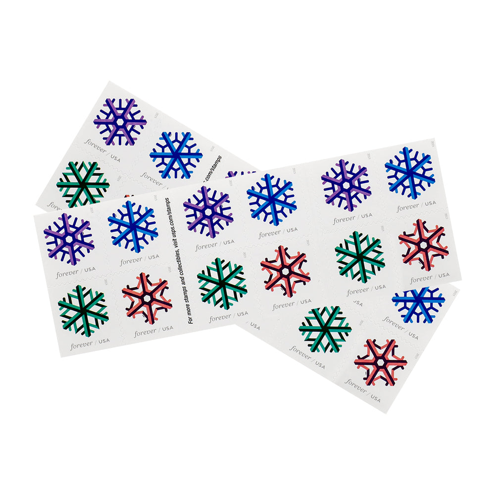 USPS 2015 Geometric Snowflakes Forever Stamps Booklet of 20 - Mint (4 Designs, Scott #5031-5034)