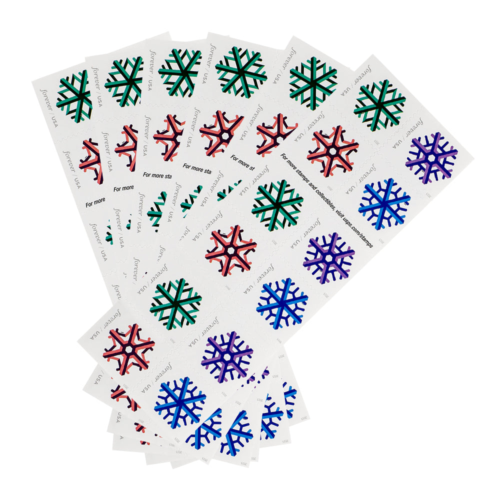USPS 2015 Geometric Snowflakes Forever Stamps Booklet of 20 - Mint (4 Designs, Scott #5031-5034)