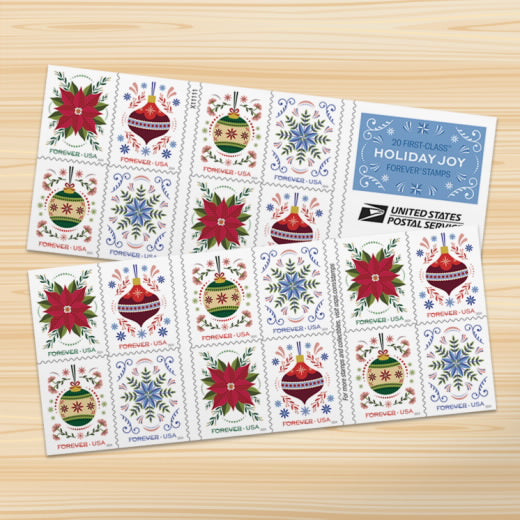 USPS 2024 Holiday Joy Forever Stamps Booklet of 20 - Mint (4 Designs)