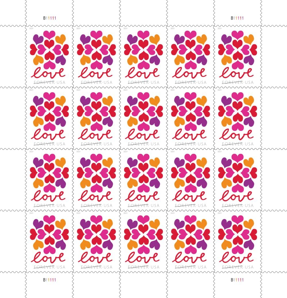 USPS 2019 Hearts Blossom Love Forever Stamps Sheet of 20 - Mint (Scott #5339)