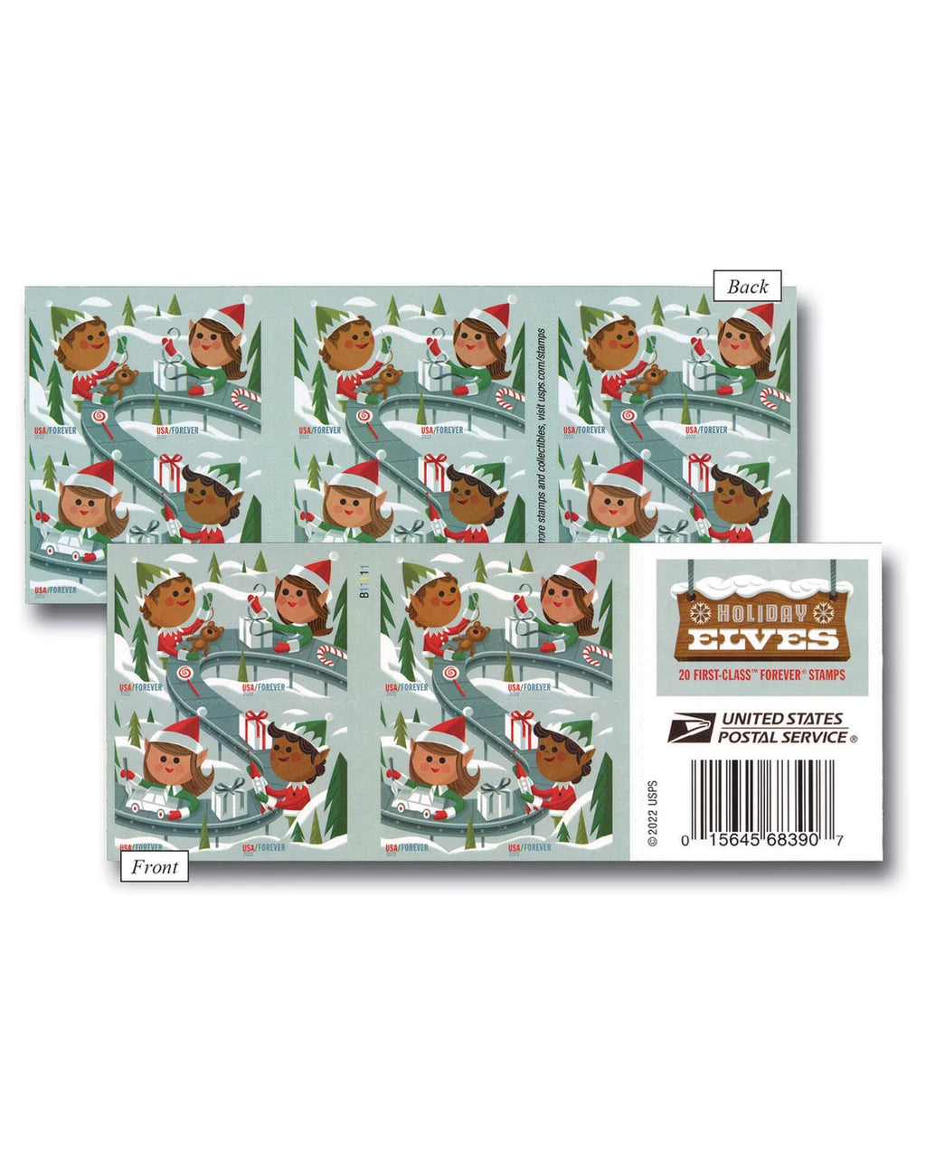 2022 USPS Holiday Elves Forever Stamps Booklet of 20