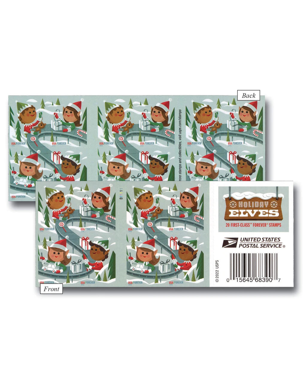 2022 USPS Holiday Elves Forever Stamps Booklet of 20
