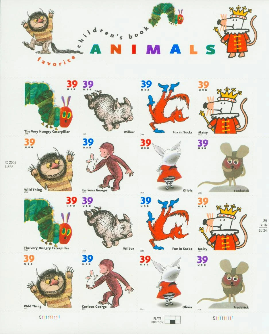 2006 USPS Favorite Children’s Book Animals Stamps Pane of 16