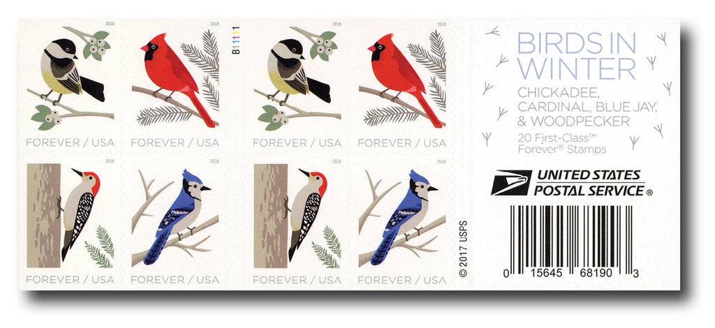 2018 USPS Birds in Winter Forever Stamps Booklet of 20