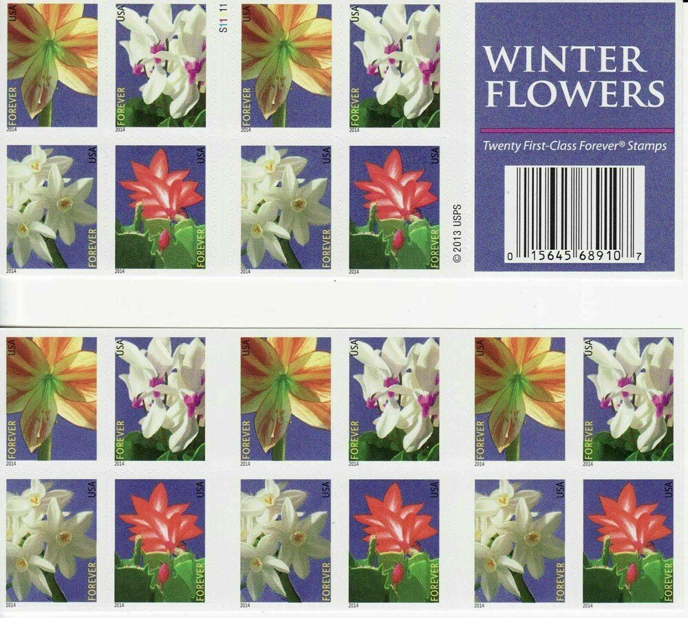 2014 USPS Winter Flowers Forever Stamps Booklet of 20 (4 Designs)