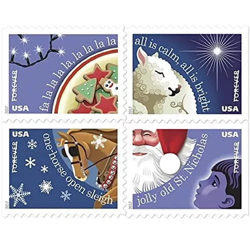 2017 USPS Christmas Carols Forever Stamps Booklet of 20 (4 Designs)