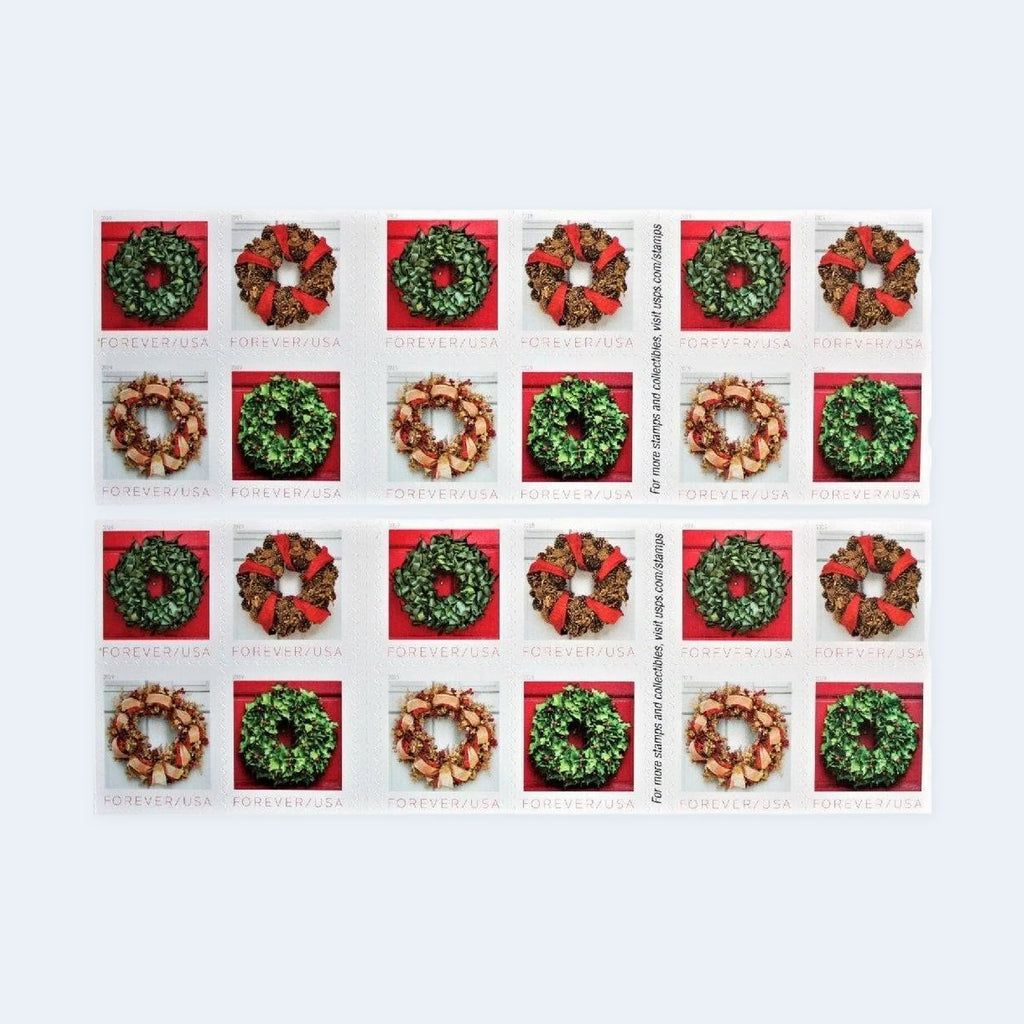 USPS 2019 Holiday Wreaths Forever Stamps Booklet of 20 - Mint (4 Designs, Scott #5424-5427)