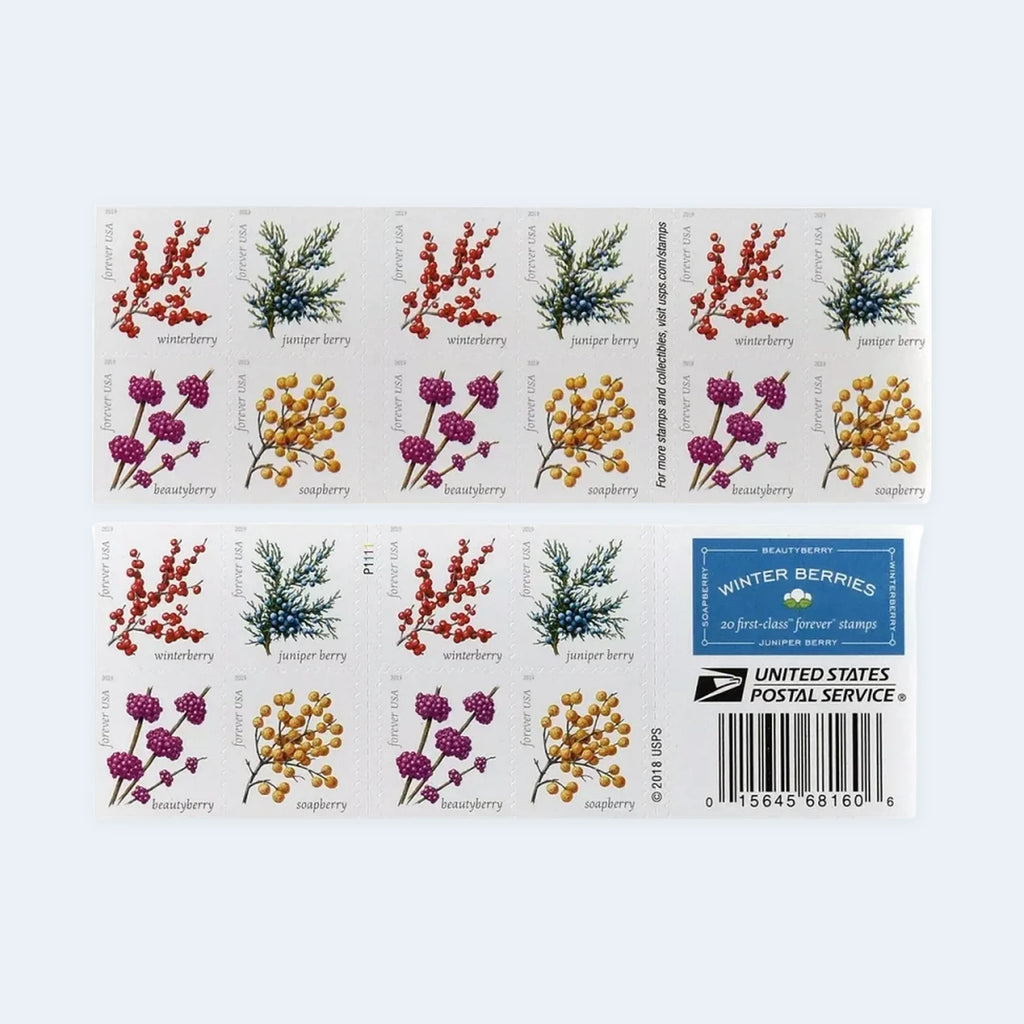 USPS Winter Berries Forever Stamps Booklet of 20