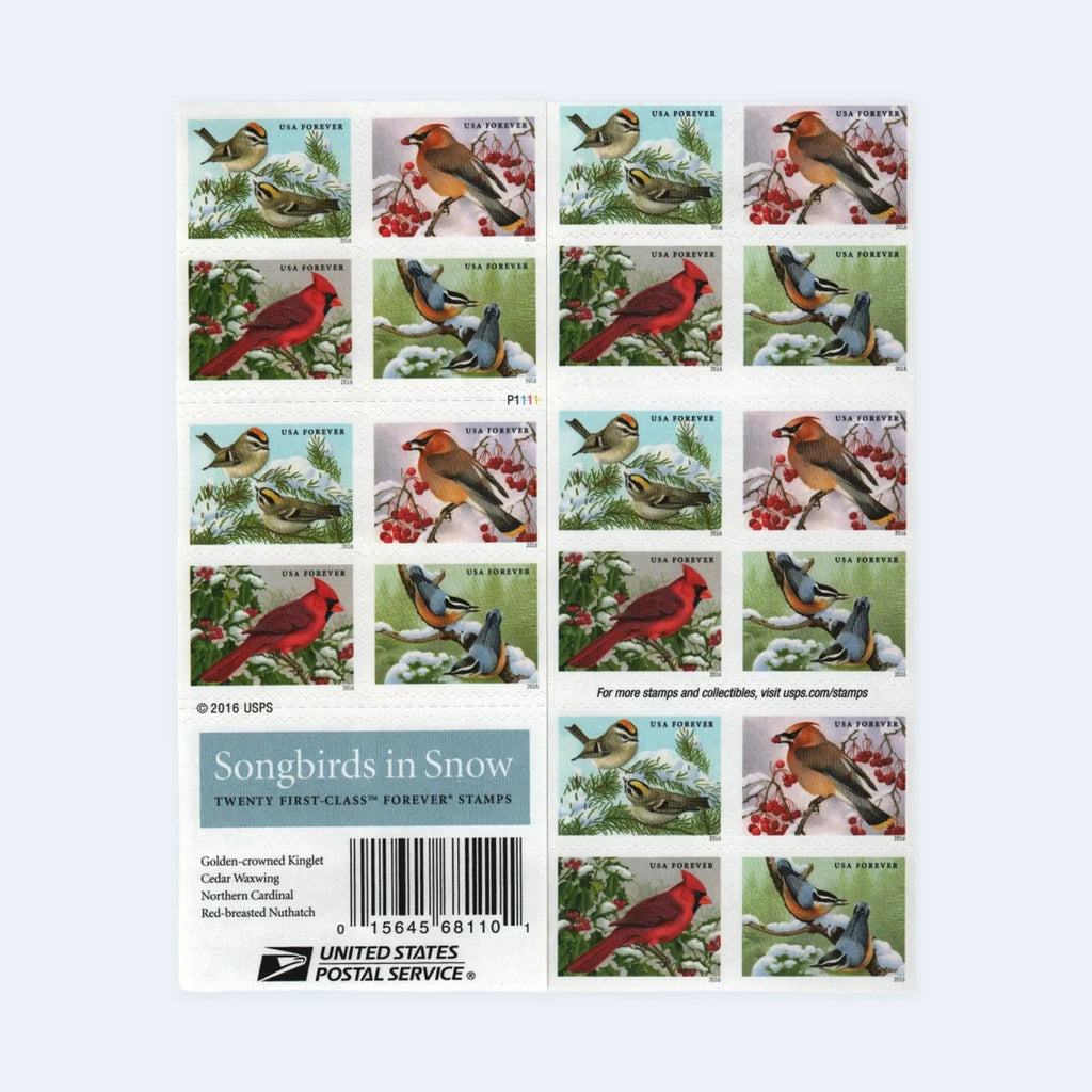 2016 USPS Songbirds in Snow Forever Stamps Booklet of 20