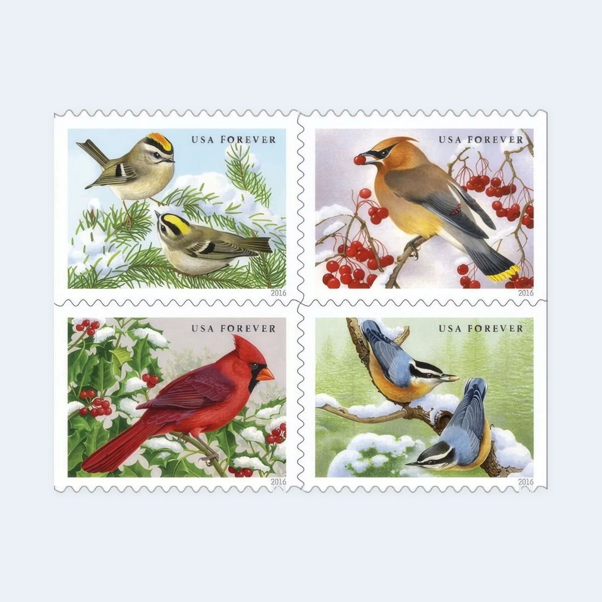 2016 USPS Songbirds in Snow Forever Stamps Booklet of 20