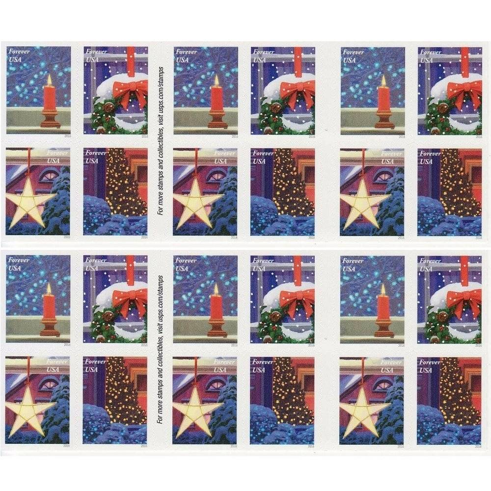 USPS 2016 Holiday Windows Forever Stamps Booklet of 20 - Mint (4 Designs, Scott #5145-5148)