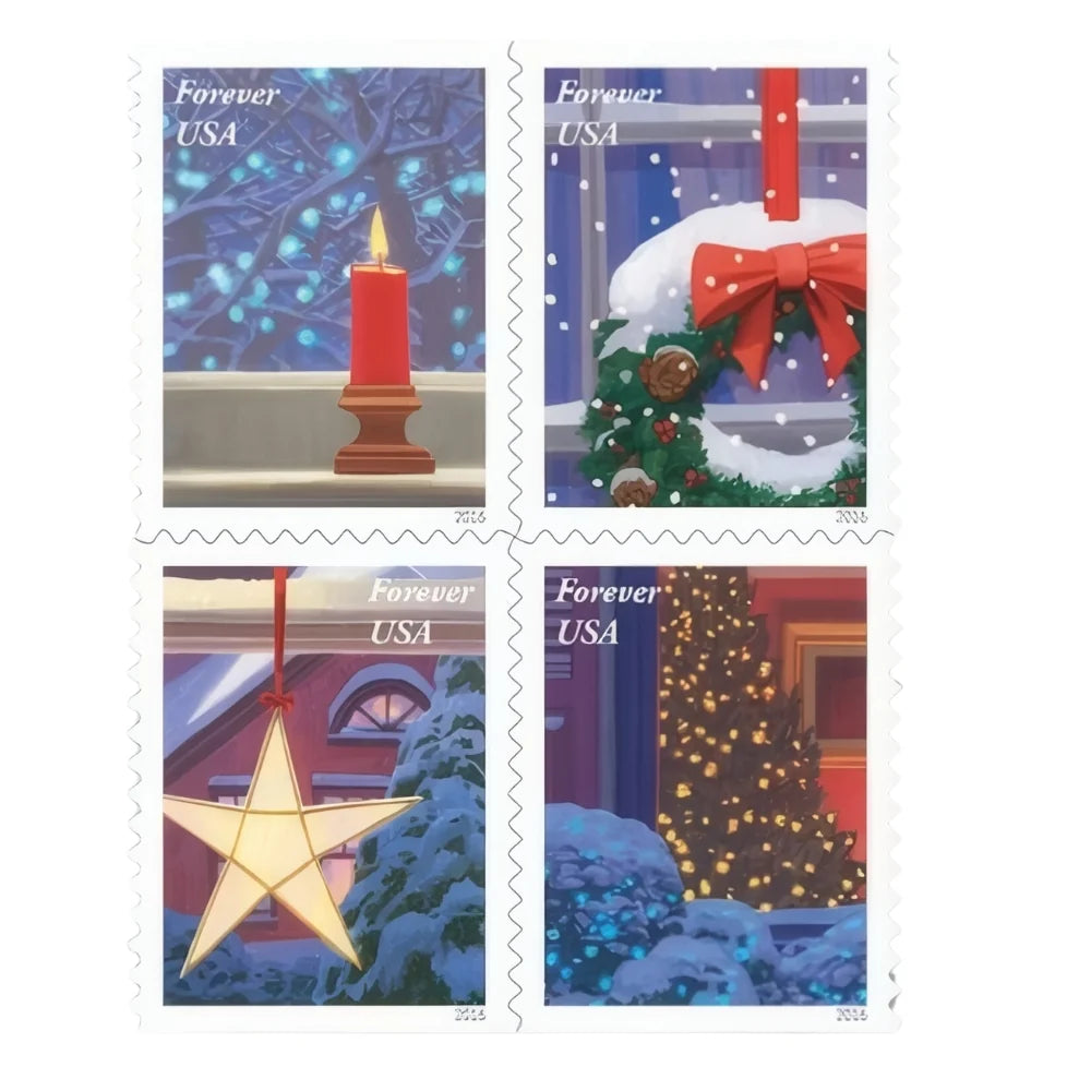 USPS 2016 Holiday Windows Forever Stamps Booklet of 20 - Mint (4 Designs, Scott #5145-5148)